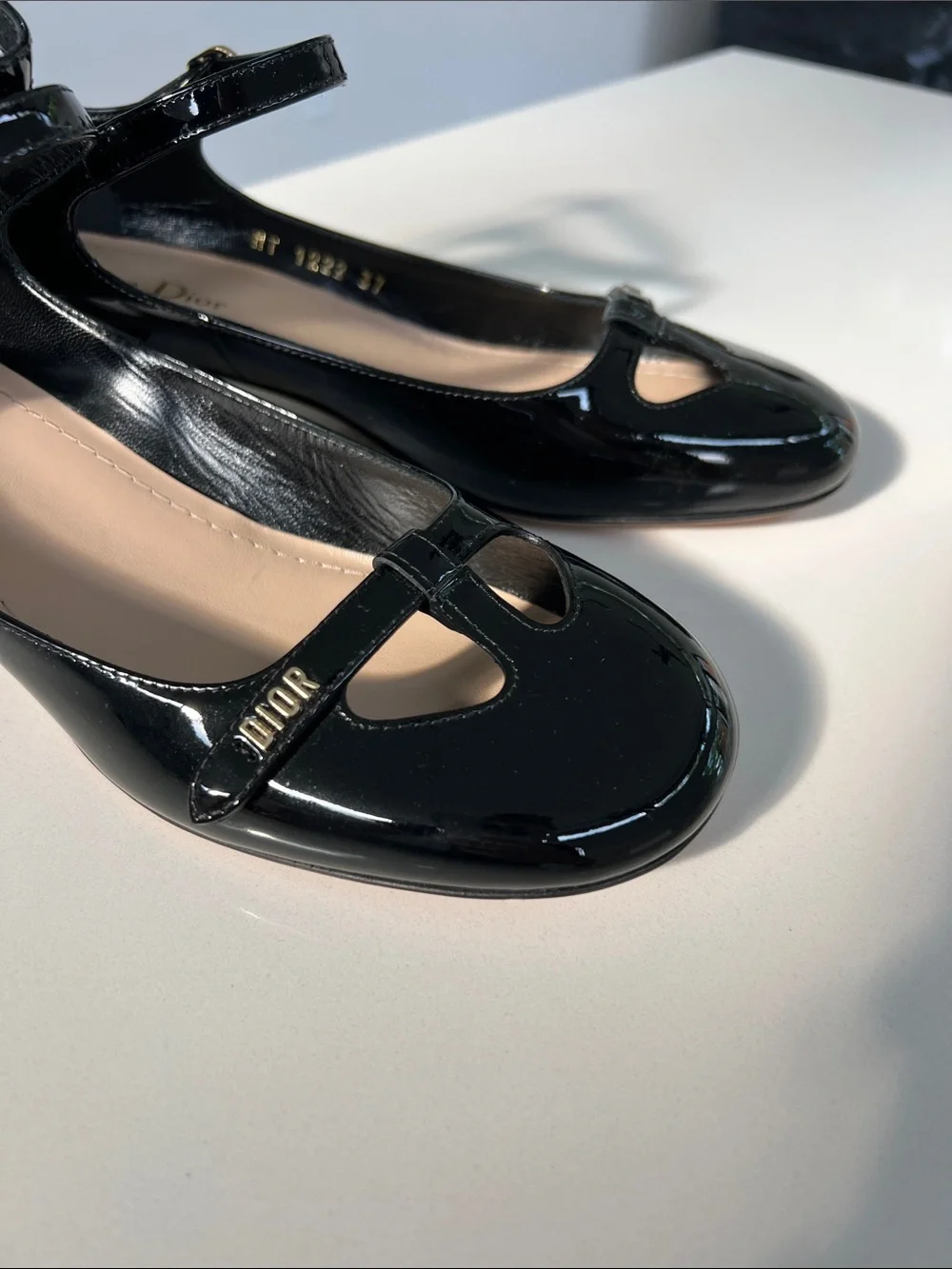 Christian Dior aime dior black patent leather ballet flats block heel 37